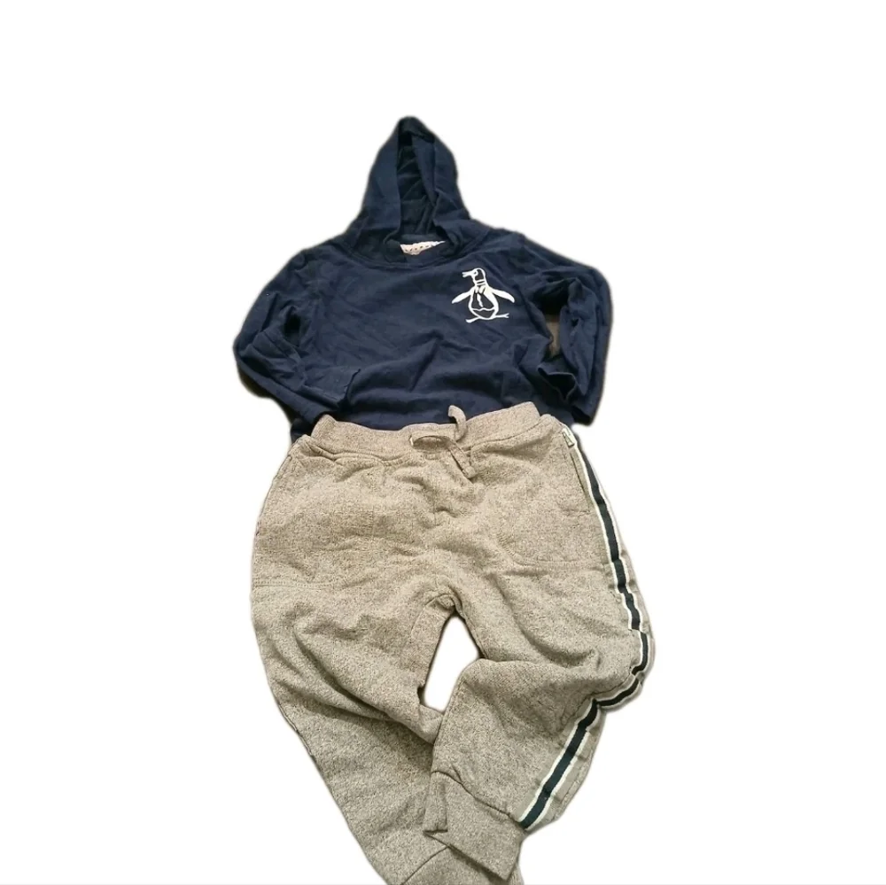 Penguin Kids Two Piece Jogger Set Size:3T Navy Blue And Grey